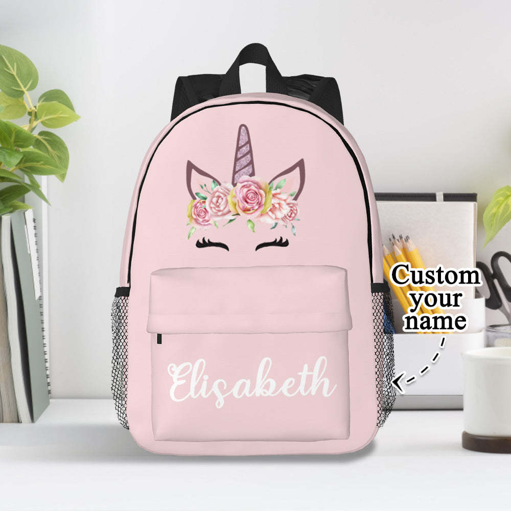 Custom Name Backpack Personalised Unicorn School Bag for Kids - 