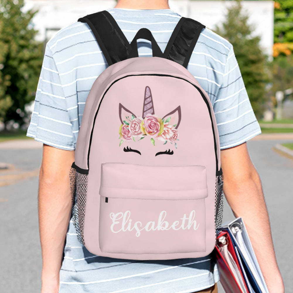 Custom Name Backpack Personalised Unicorn School Bag for Kids - 