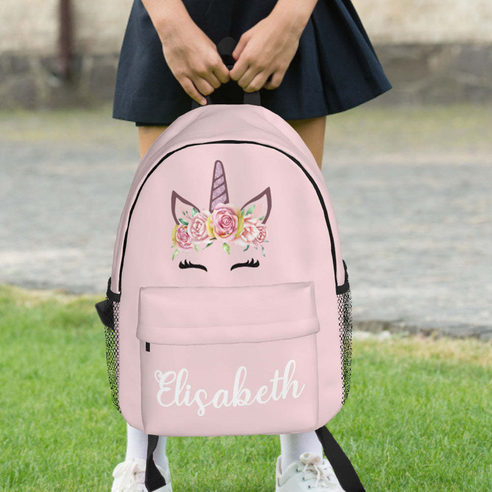 Custom Name Backpack Personalised Unicorn School Bag for Kids - 