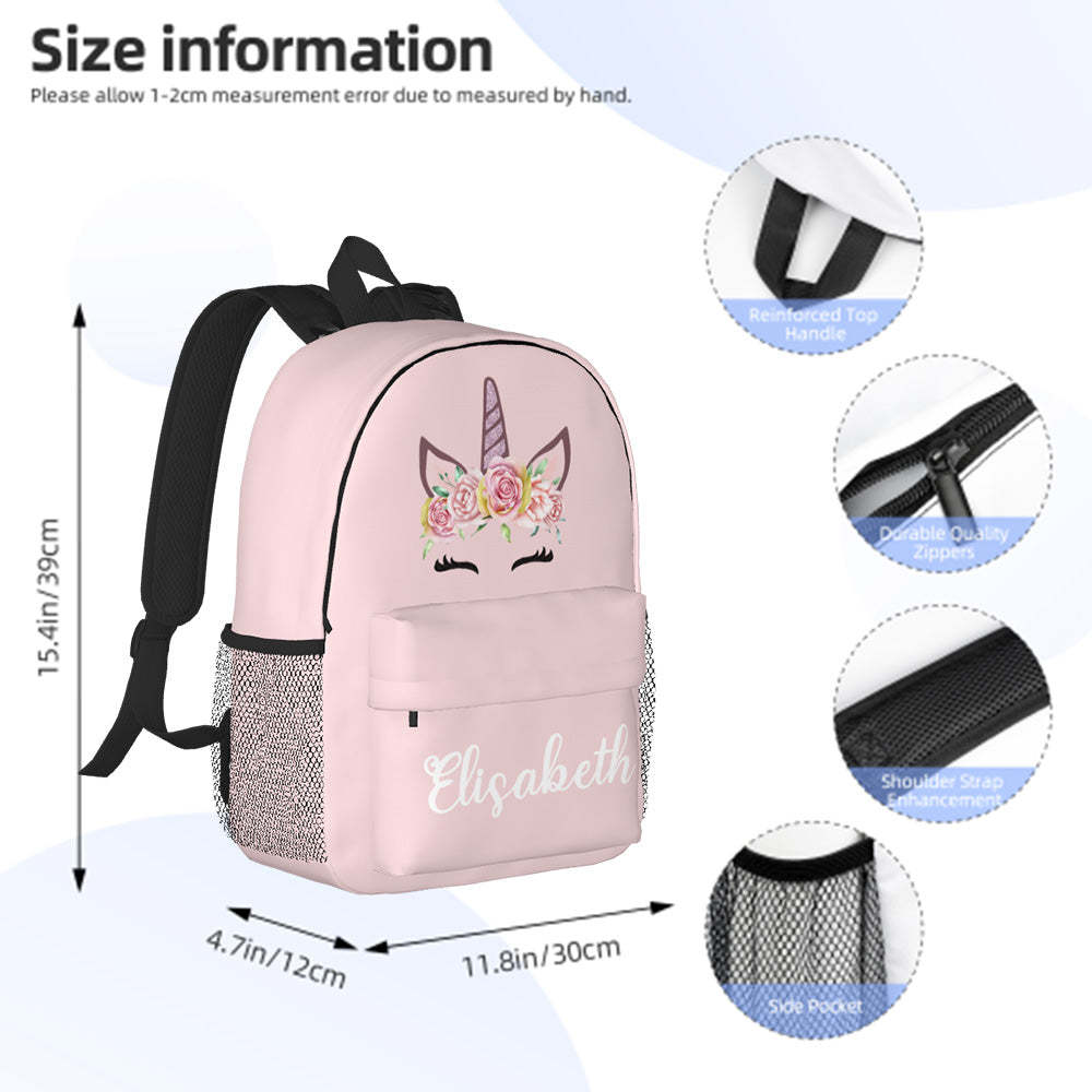 Custom Name Backpack Personalised Unicorn School Bag for Kids - 