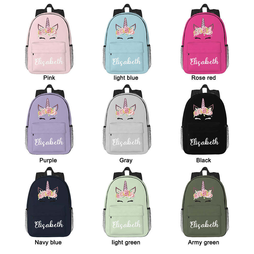 Custom Name Backpack Personalised Unicorn School Bag for Kids - 