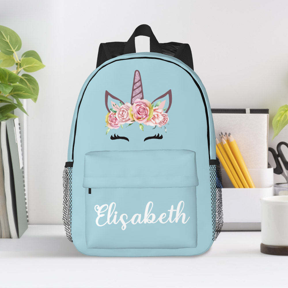 Custom Name Backpack Personalised Unicorn School Bag for Kids - 