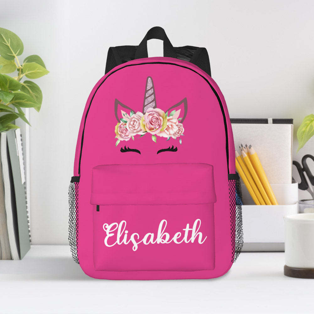 Custom Name Backpack Personalised Unicorn School Bag for Kids - 