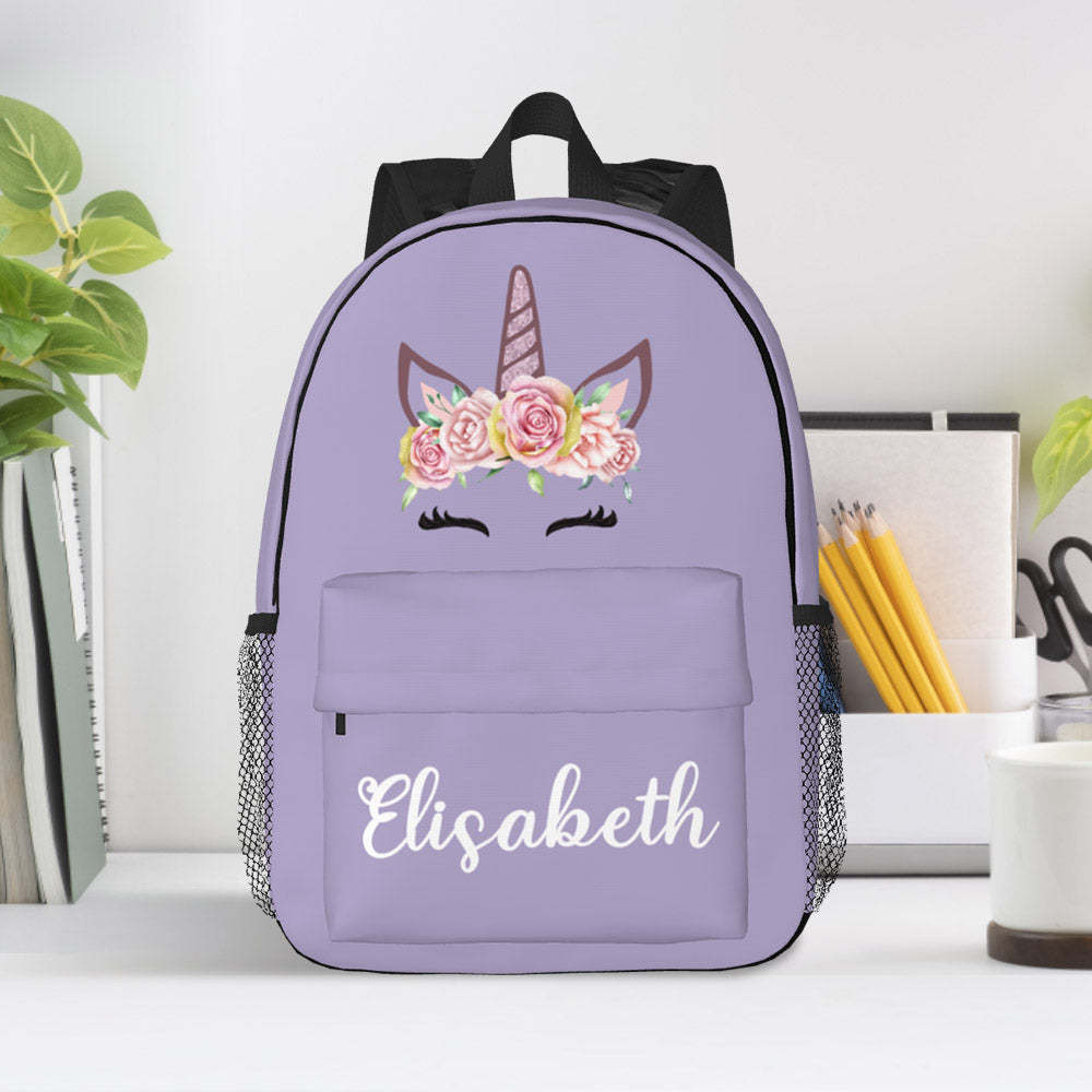 Custom Name Backpack Personalised Unicorn School Bag for Kids - 