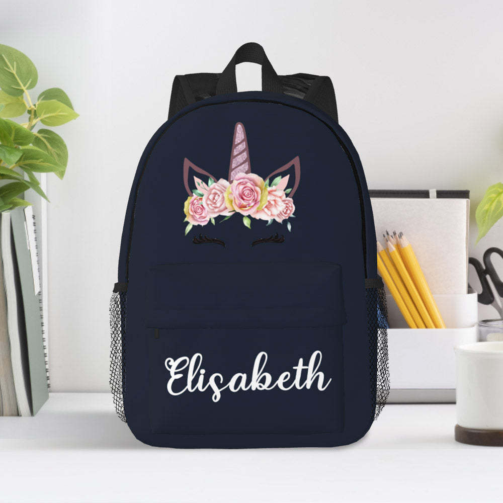 Custom Name Backpack Personalised Unicorn School Bag for Kids - 