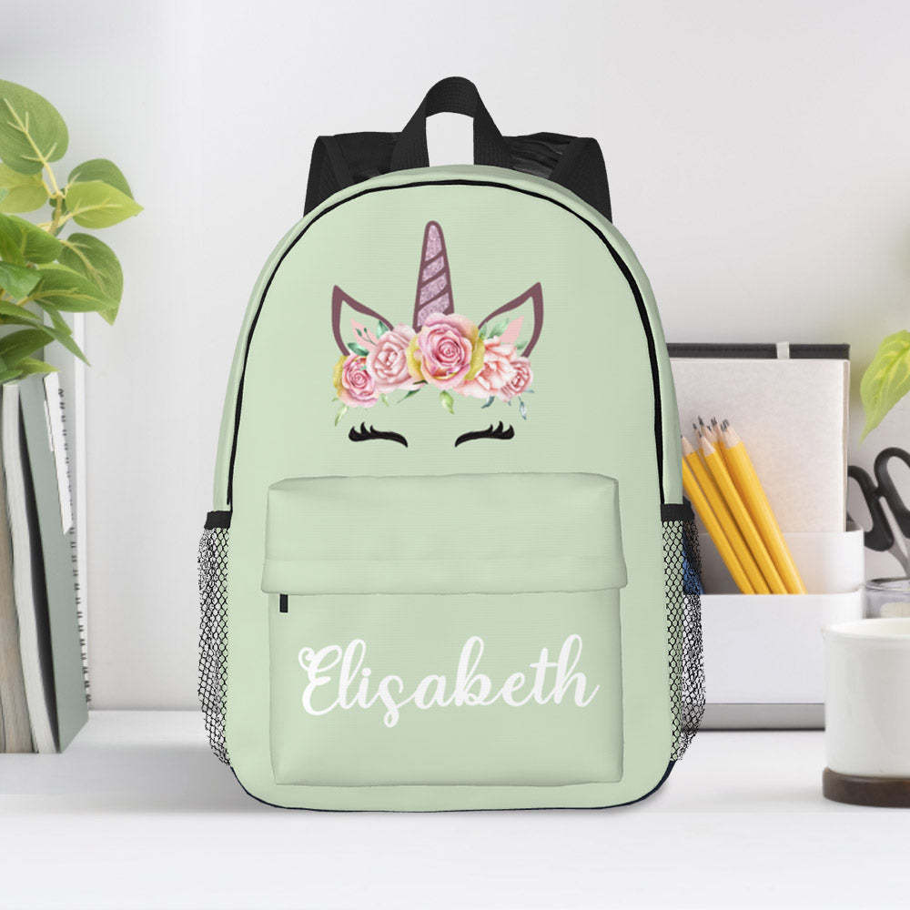 Custom Name Backpack Personalised Unicorn School Bag for Kids - 