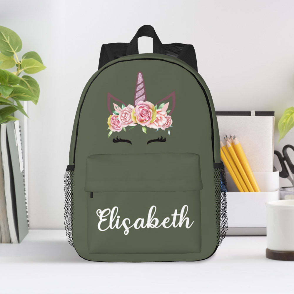 Custom Name Backpack Personalised Unicorn School Bag for Kids - 