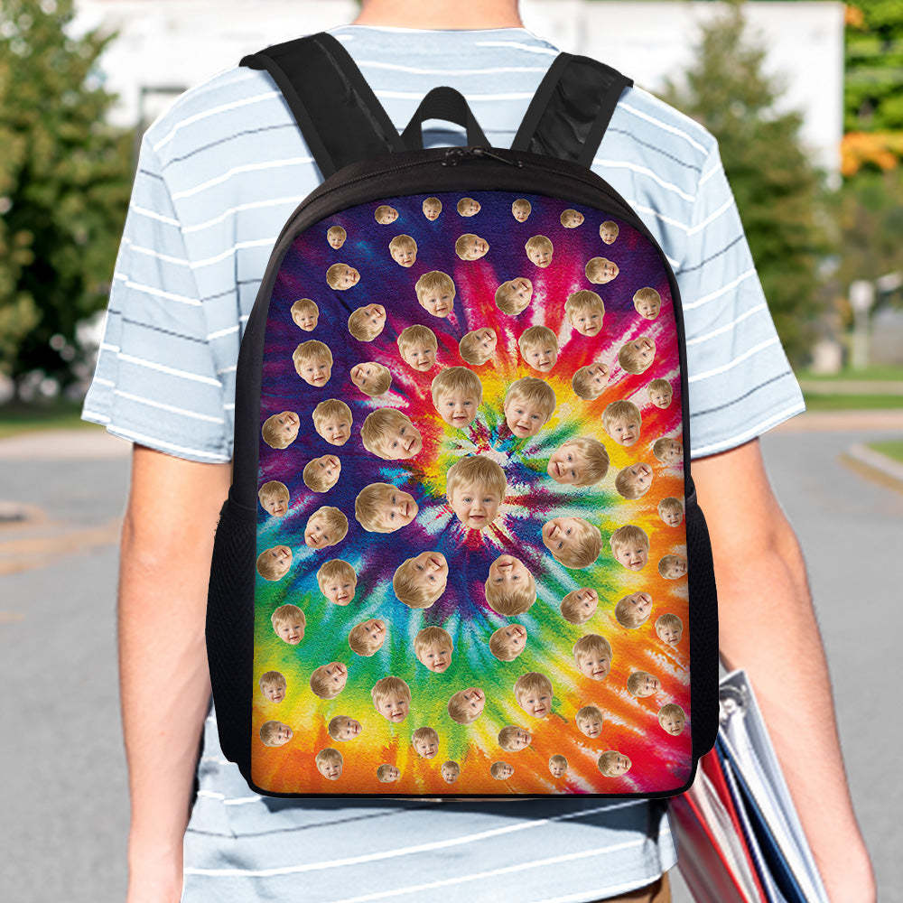 Custom Face Backpack Personalised Multicolor School Bag - 