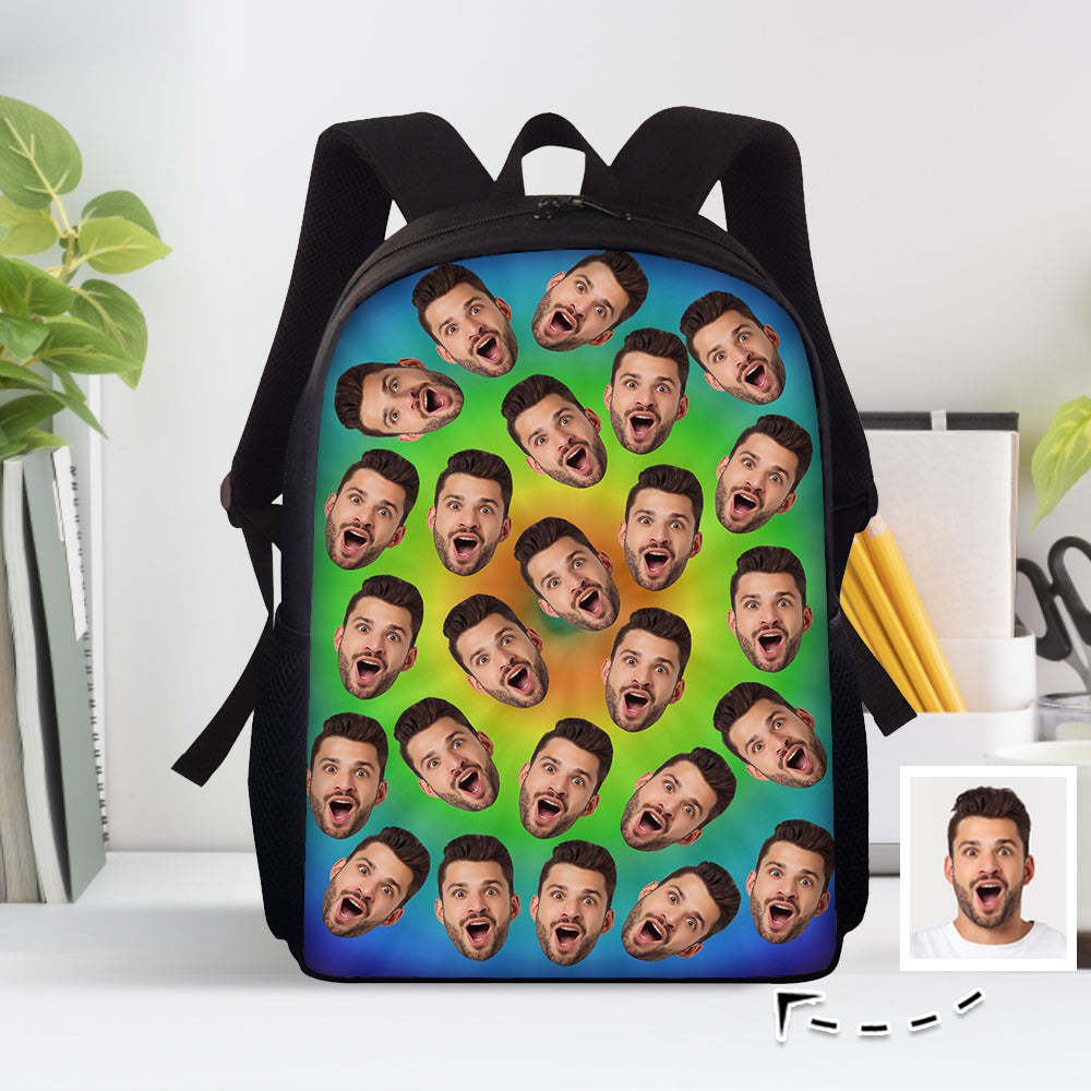 Custom Face Backpack Personalised Multicolor School Bag for Boys Girls - 