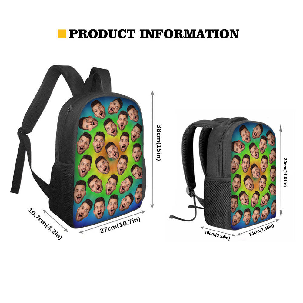 Custom Face Backpack Personalised Multicolor School Bag for Boys Girls - 