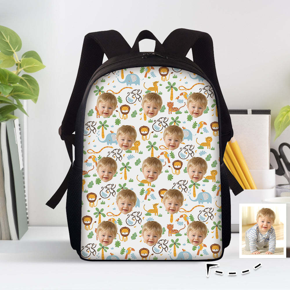 Custom Face Backpack Personalised Animal School Bag for Kids - 