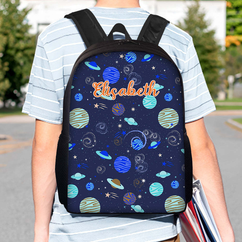 Custom Name Backpack Personalised Planet School Bag for Kids - 