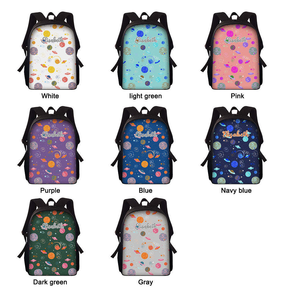 Custom Name Backpack Personalised Planet School Bag for Kids - 