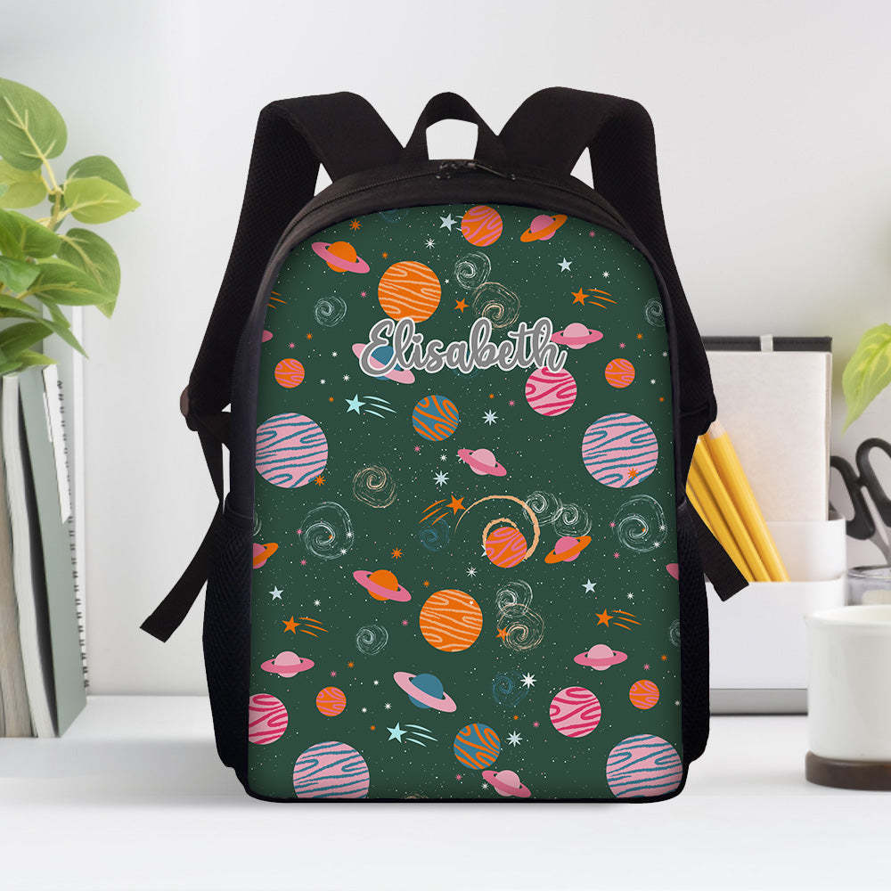 Custom Name Backpack Personalised Planet School Bag for Kids - 