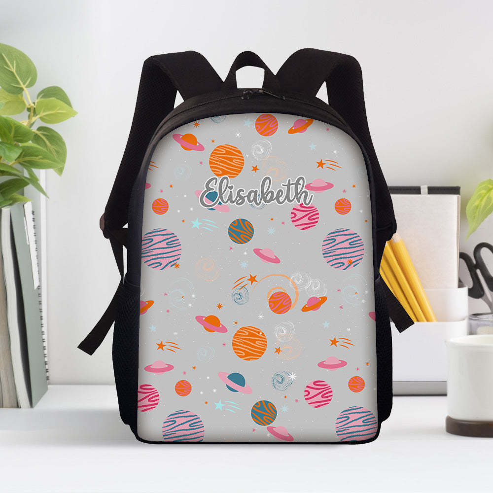 Custom Name Backpack Personalised Planet School Bag for Kids - 