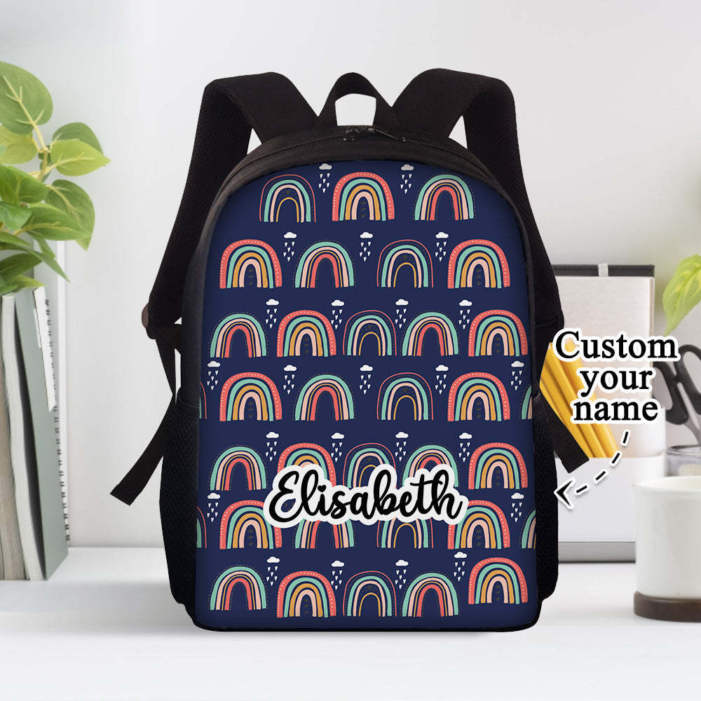 Custom Name Backpack Personalised Rainbow School Bag for Boys Girls - 