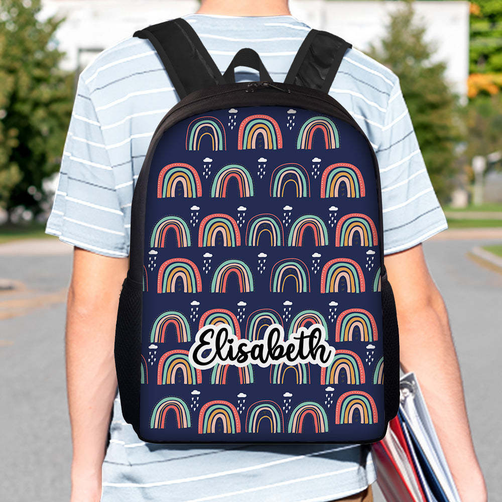 Custom Name Backpack Personalised Rainbow School Bag for Boys Girls - 