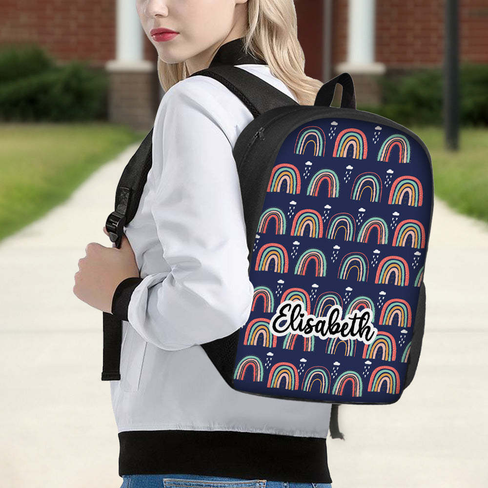 Custom Name Backpack Personalised Rainbow School Bag for Boys Girls - 