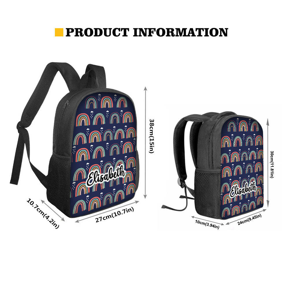 Custom Name Backpack Personalised Rainbow School Bag for Boys Girls - 