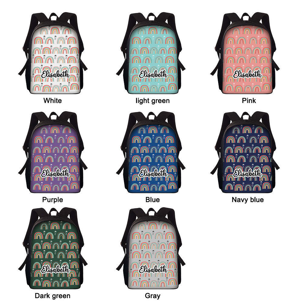 Custom Name Backpack Personalised Rainbow School Bag for Boys Girls - 