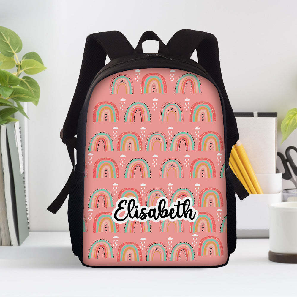 Custom Name Backpack Personalised Rainbow School Bag for Boys Girls - 