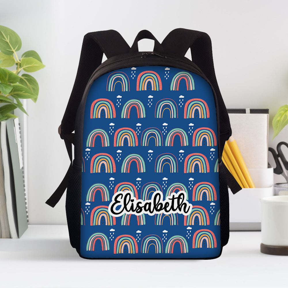 Custom Name Backpack Personalised Rainbow School Bag for Boys Girls - 