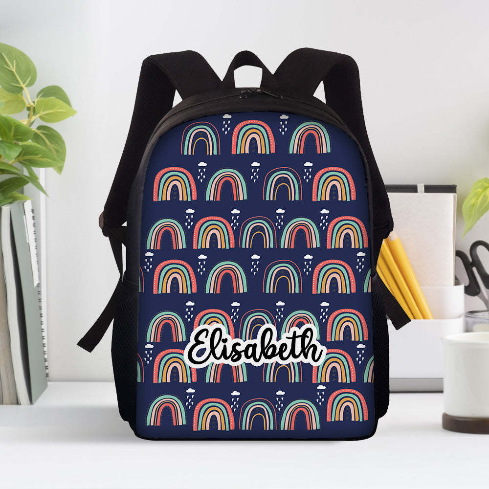 Custom Name Backpack Personalised Rainbow School Bag for Boys Girls - 