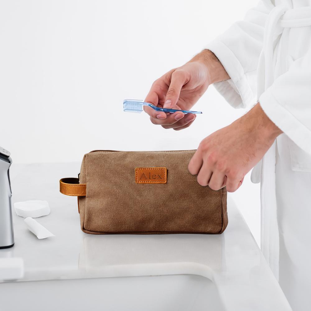 Custom Travel Toiletry Organizer Dopp Kit For Men Canvas Shaving Bag - 