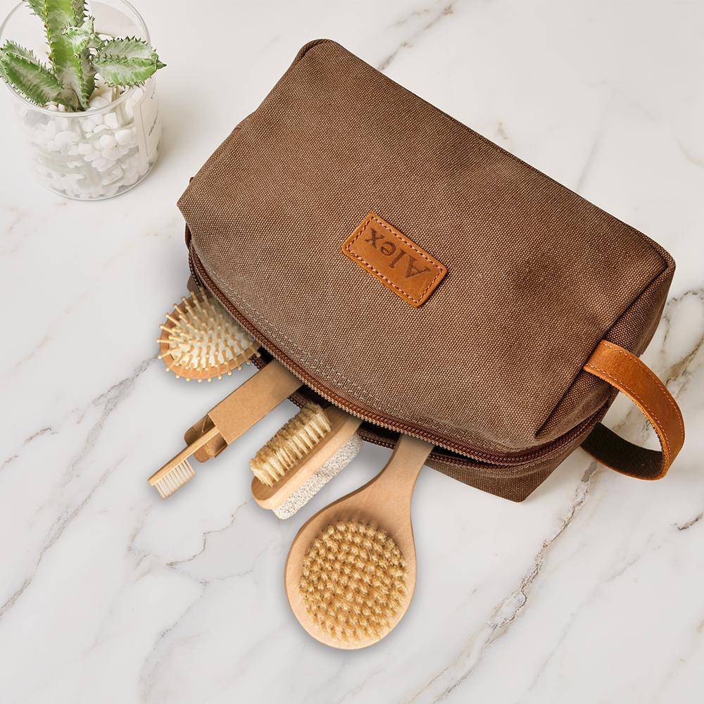 Custom Travel Toiletry Organizer Dopp Kit For Men Canvas Shaving Bag - 