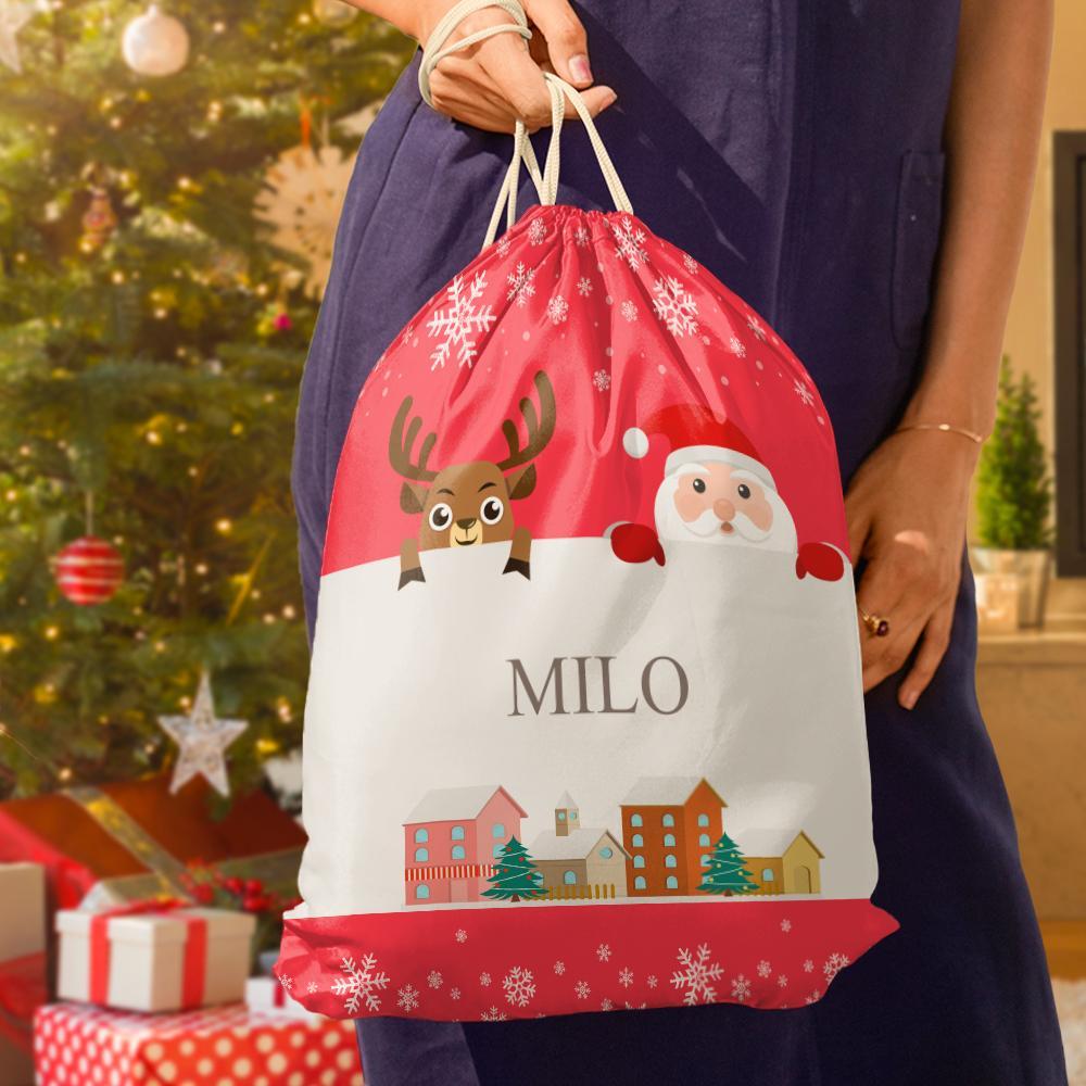 Custom Engraved Bag Santa and Elk Christmas Bag Santa's Sack - 