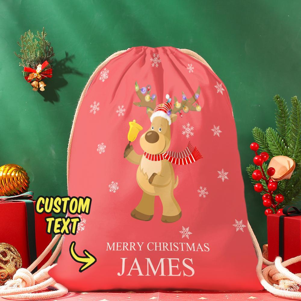 Custom Engraved Bag Cute Elk Christmas Sack Festive Gift for Boys & Girls - 