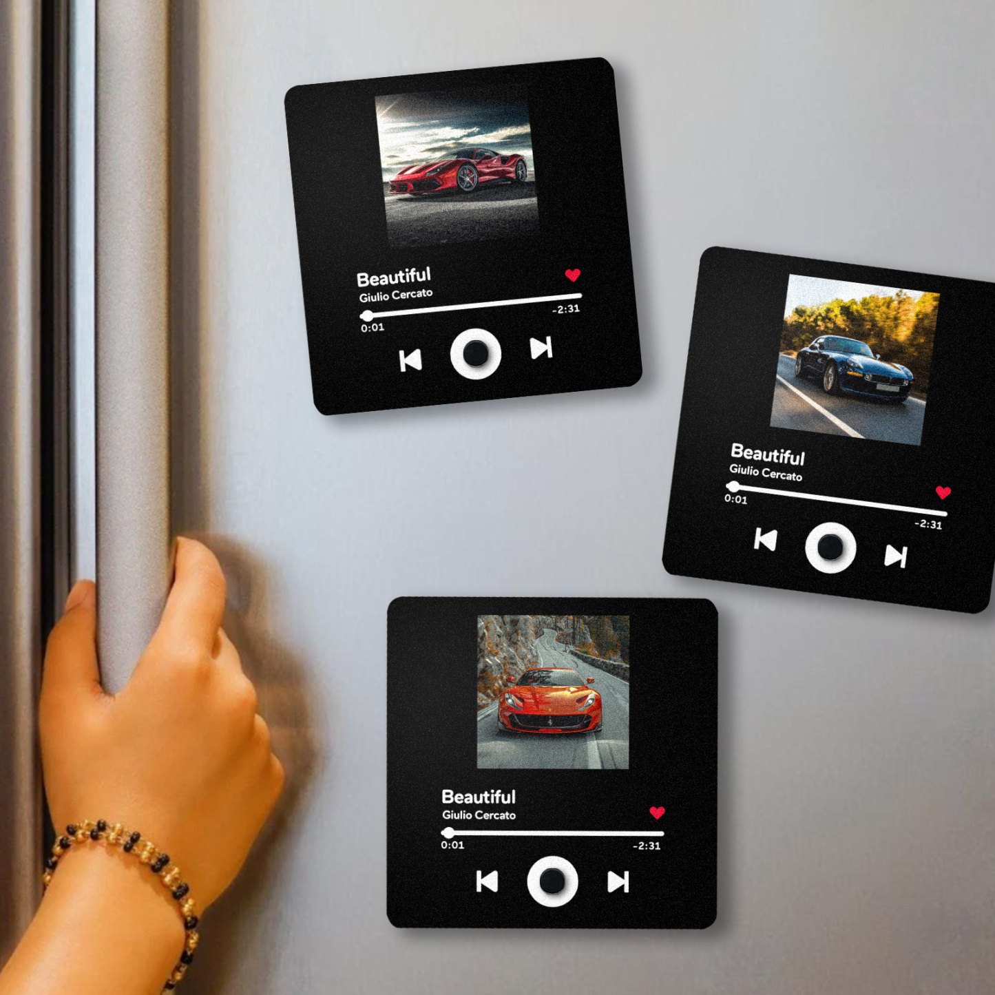 Personalized Spotify Fridge Magnet Customized Red Album Music Fridge Magnet Can Play Songs Gifts for Car Lovers - 