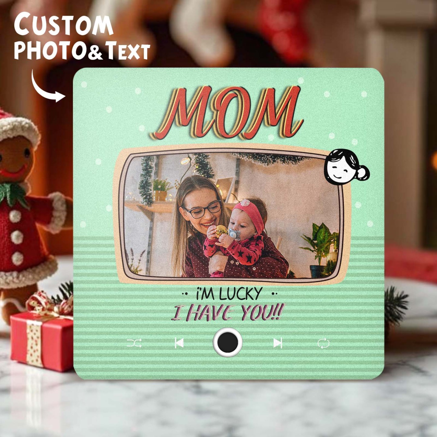 Personalized Music Fridge Magnet Christmas Gift for Mom Custom Music Magnets Can Play Songs Family Gifts - 