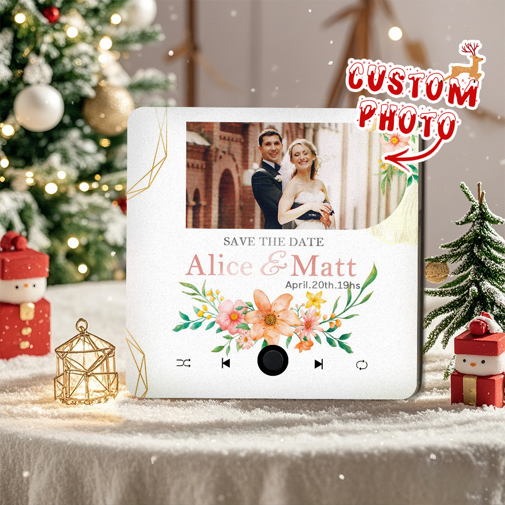 Personalized Wedding Music Fridge Magnet Christmas Gift for Couples Custom Music Magnets Can Play Songs - 