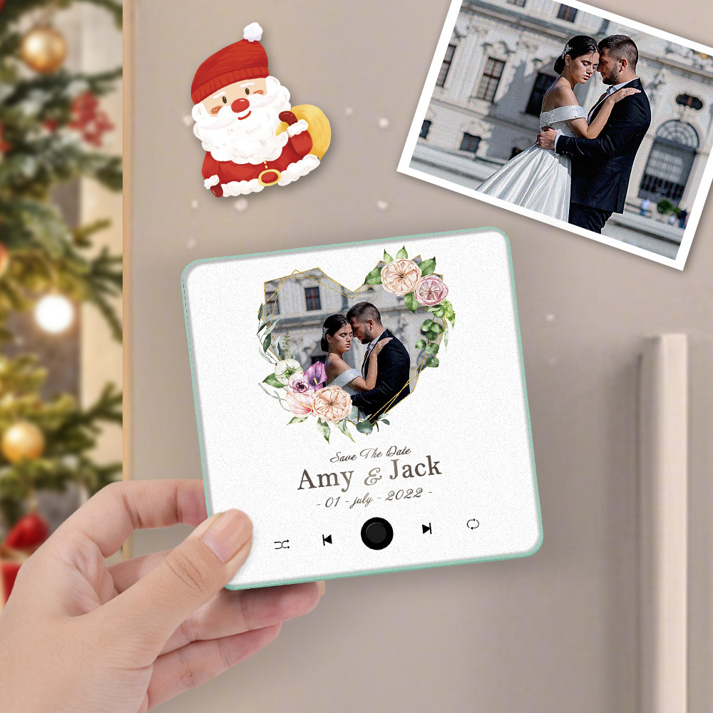 Personalized Wedding Music Fridge Magnet Christmas Gift for Couples Custom Music Magnets Can Play Songs - 