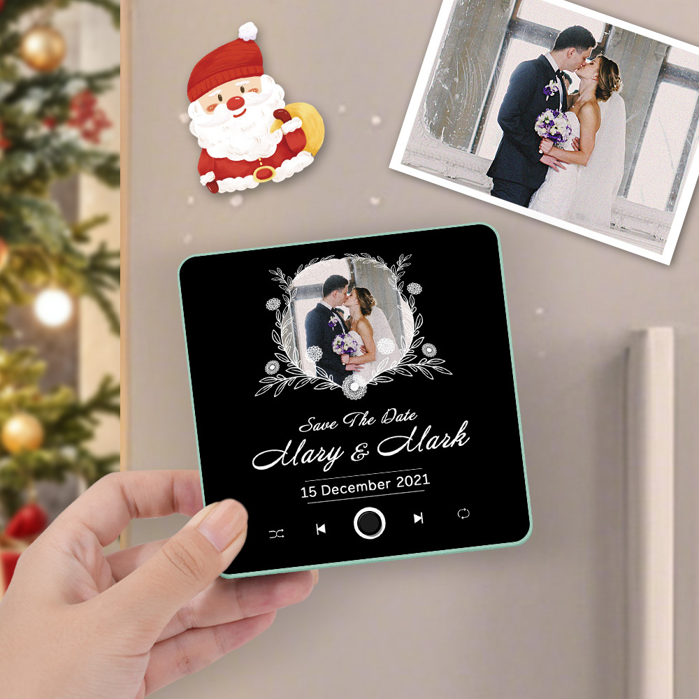 Personalized Wedding Music Fridge Magnet Christmas Gift for Couples Custom Music Magnets Can Play Songs - 
