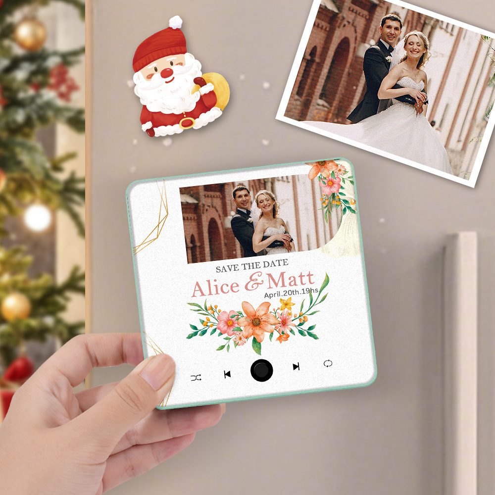 Personalized Wedding Music Fridge Magnet Christmas Gift for Couples Custom Music Magnets Can Play Songs - 