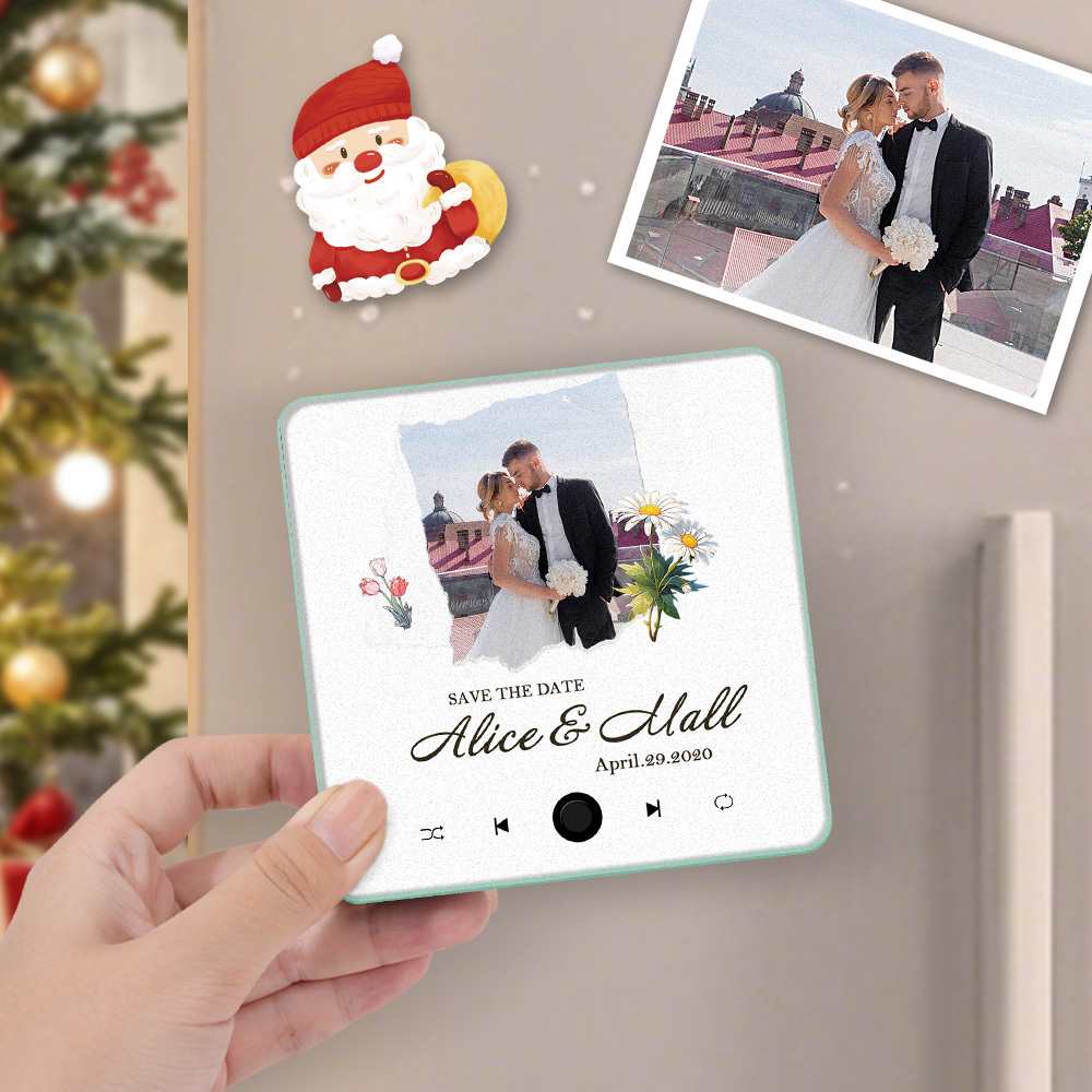 Personalized Wedding Music Fridge Magnet Christmas Gift for Couples Custom Music Magnets Can Play Songs - 