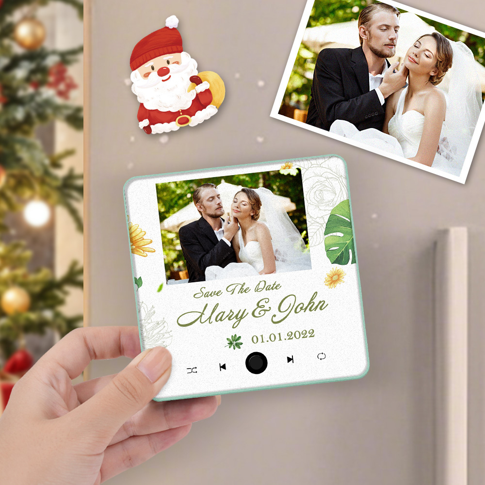Personalized Wedding Music Fridge Magnet Christmas Gift for Couples Custom Music Magnets Can Play Songs - 