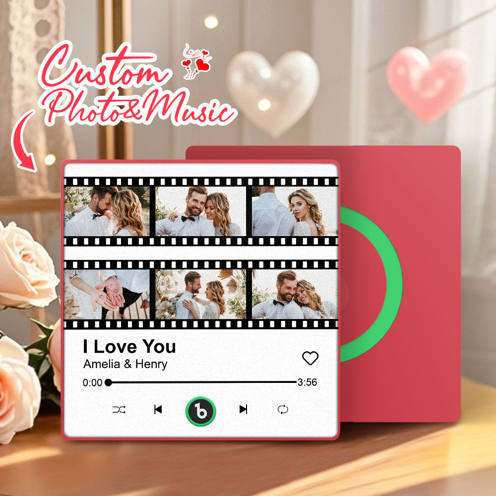 Custom Album Music Fridge Magnets Personalized Movie Style Photo Magnet for Refrigerator Can Play Song Customizable Pictures Magnets Memory Song Magnet Gift for Valentine's Day - 