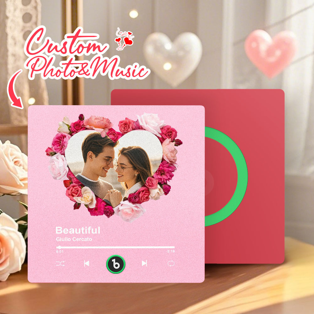 Valentine's Day Gifts Custom Colorful Album Music Fridge Magnet Personalized Heart Shape Photo Music Fridge Magnet Can Plays Song Customizable Pictures Pink Memory Song - 