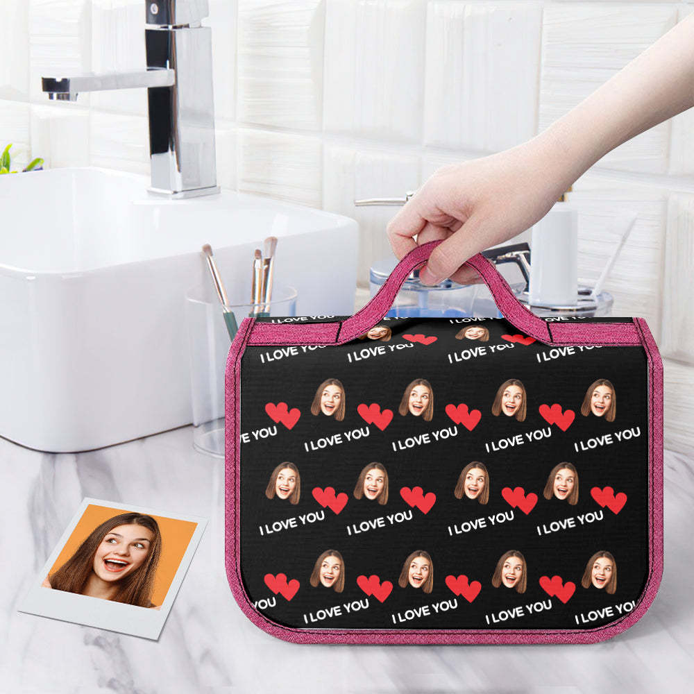 Custom Face Hanging Toiletry Bag Personalized Heart Cosmetic Makeup Travel Organizer for Men and Women - 