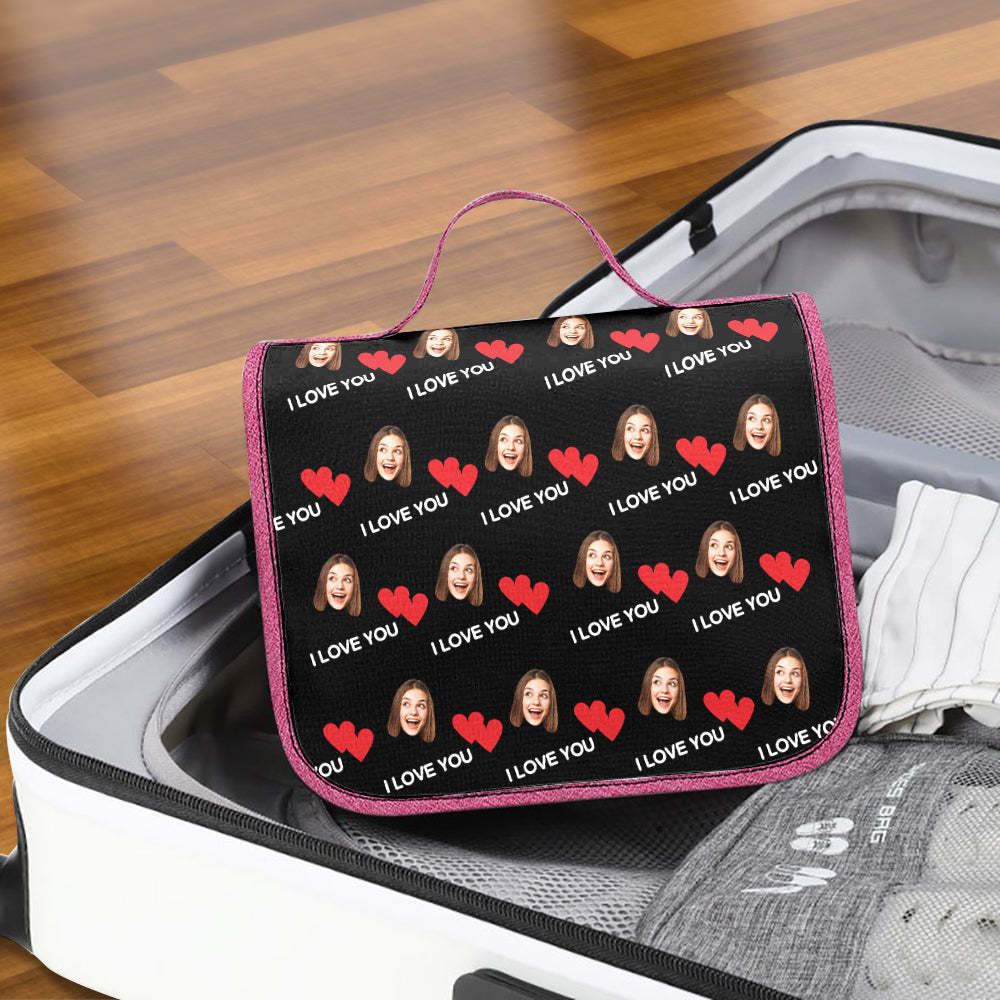 Custom Face Hanging Toiletry Bag Personalized Heart Cosmetic Makeup Travel Organizer for Men and Women - 