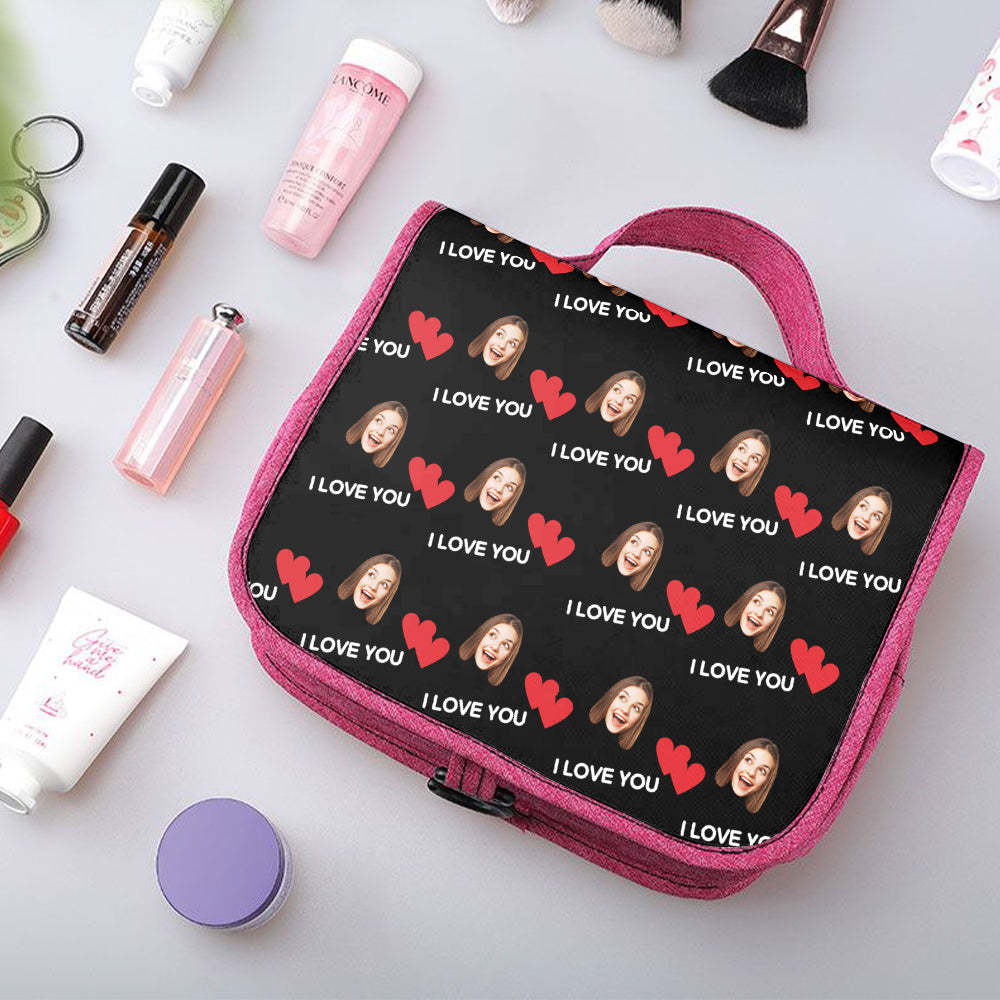 Custom Face Hanging Toiletry Bag Personalized Heart Cosmetic Makeup Travel Organizer for Men and Women - 