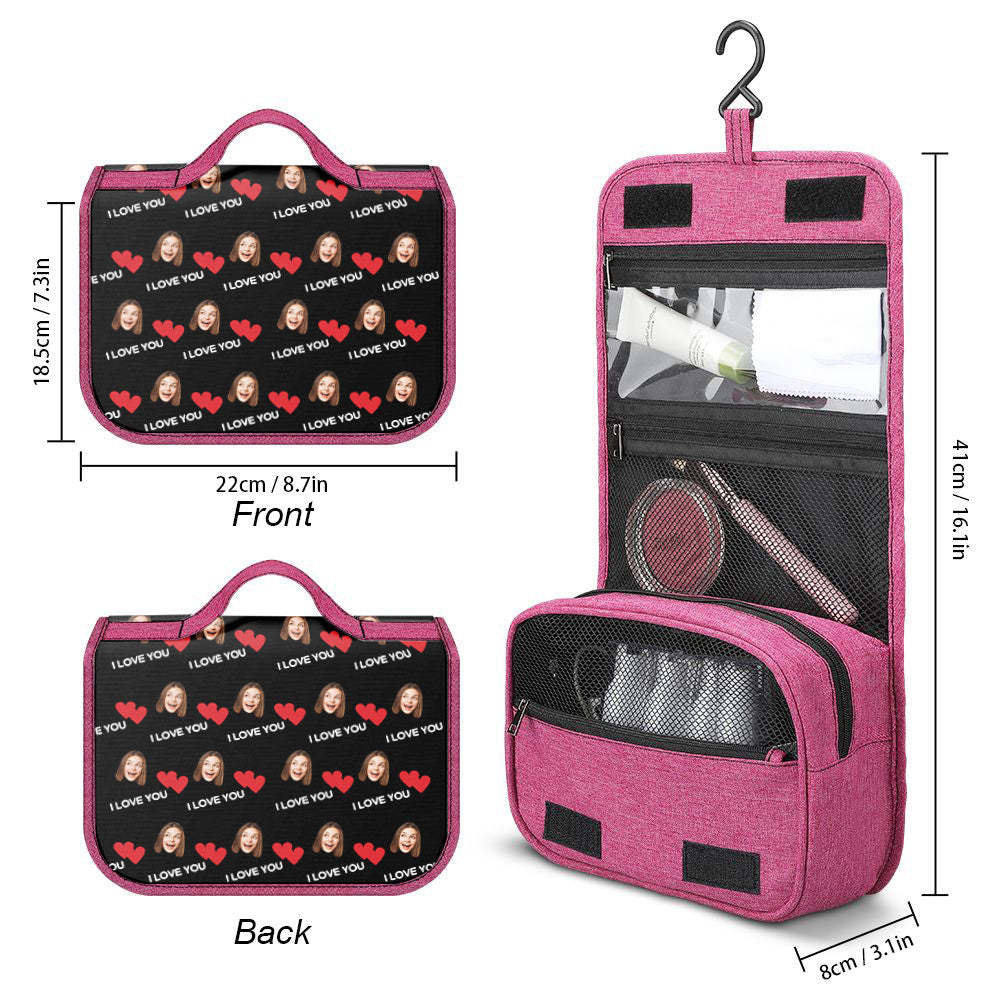 Custom Face Hanging Toiletry Bag Personalized Heart Cosmetic Makeup Travel Organizer for Men and Women - 