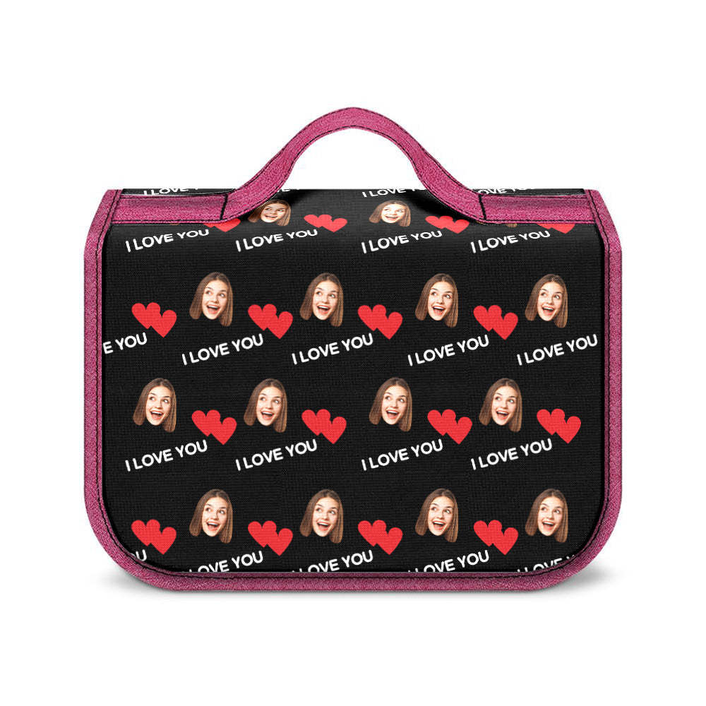 Custom Face Hanging Toiletry Bag Personalized Heart Cosmetic Makeup Travel Organizer for Men and Women - 