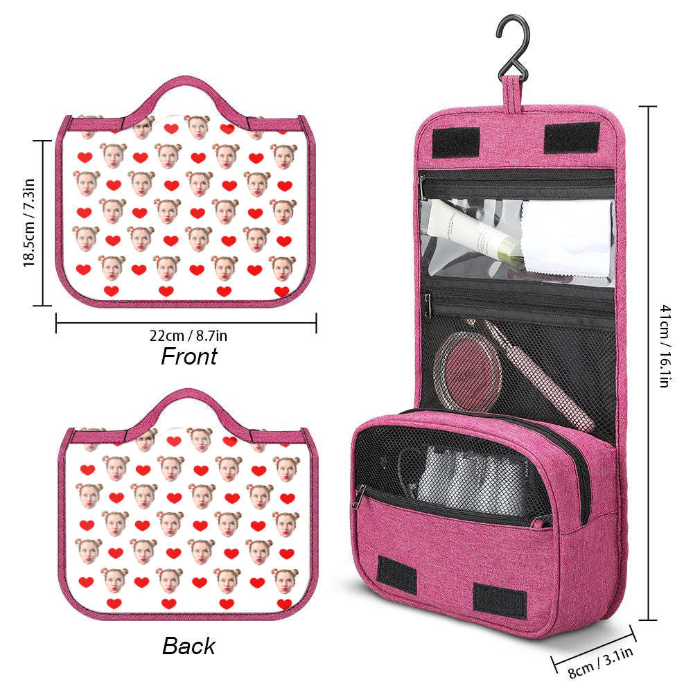 Custom Face Hanging Toiletry Bag Personalized White Cosmetic Makeup Travel Organizer for Men and Women - 