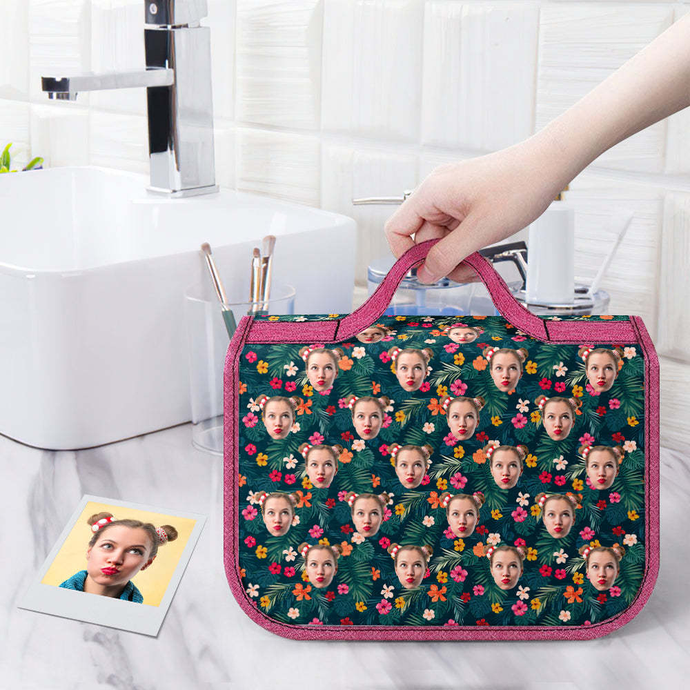Custom Face Hanging Toiletry Bag Personalized Flower Cosmetic Makeup Travel Organizer for Men and Women - 