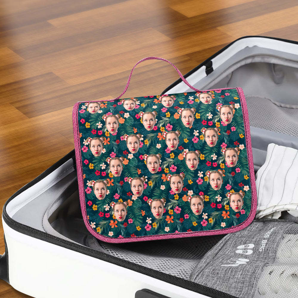 Custom Face Hanging Toiletry Bag Personalized Flower Cosmetic Makeup Travel Organizer for Men and Women - 