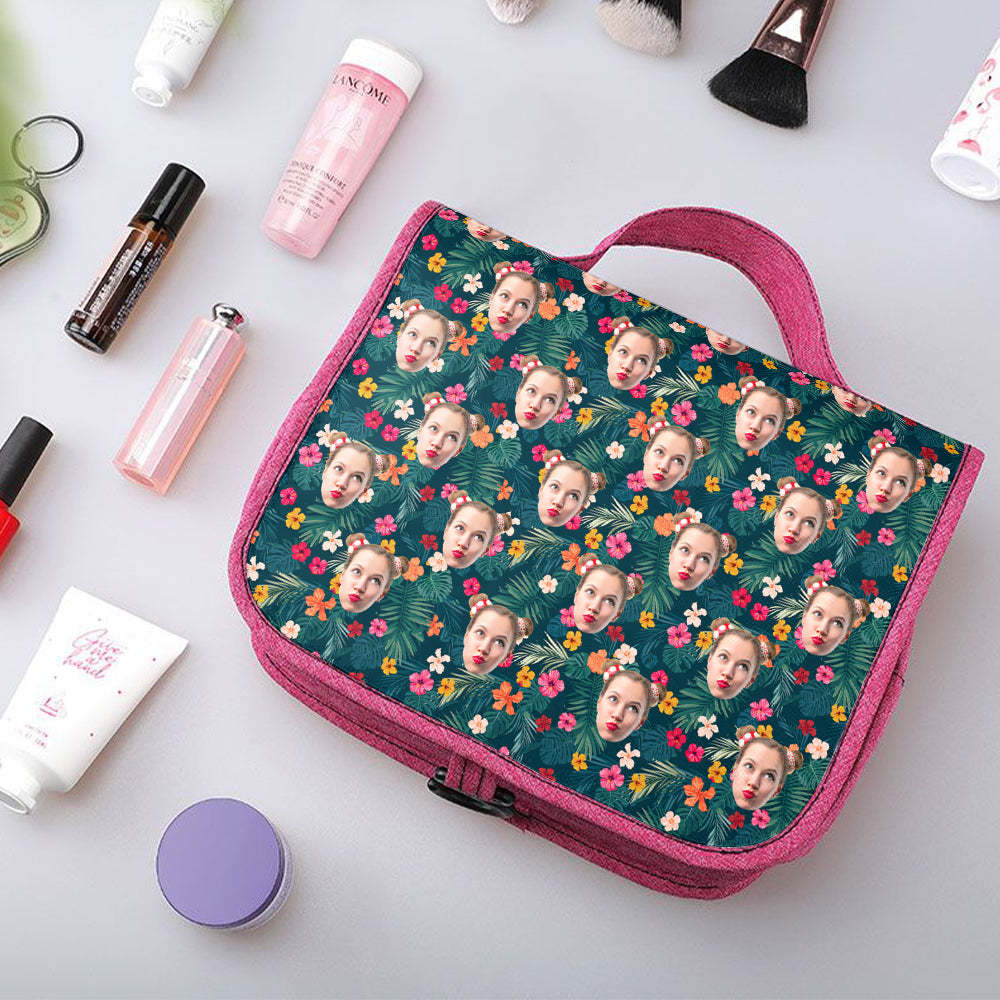 Custom Face Hanging Toiletry Bag Personalized Flower Cosmetic Makeup Travel Organizer for Men and Women - 